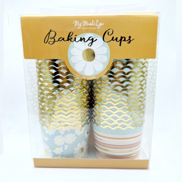 NEW My Minds Eye Gold Foiled Daisies and Stripes Baking Cups - 50 Count - Picture 1 of 6